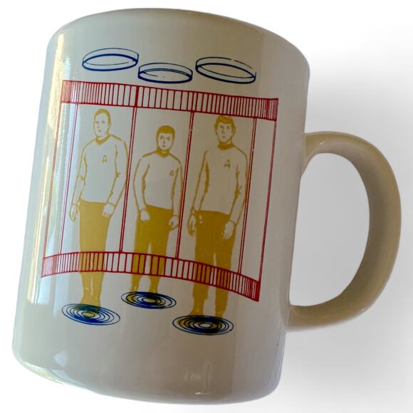 1989 Star Trek Kirk Spook McCoy in Transporter Room Coffee Tea Cup Mug Good Used - Picture 2 of 4